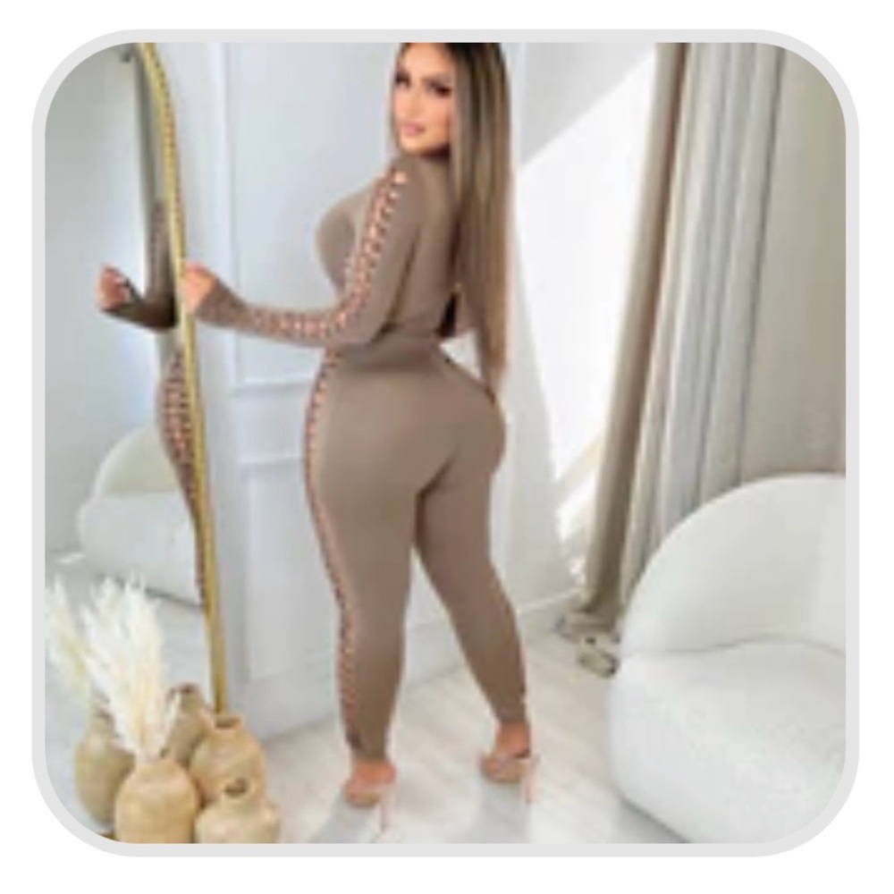Women’s Taupe Lace-Up Side Jumpsuit